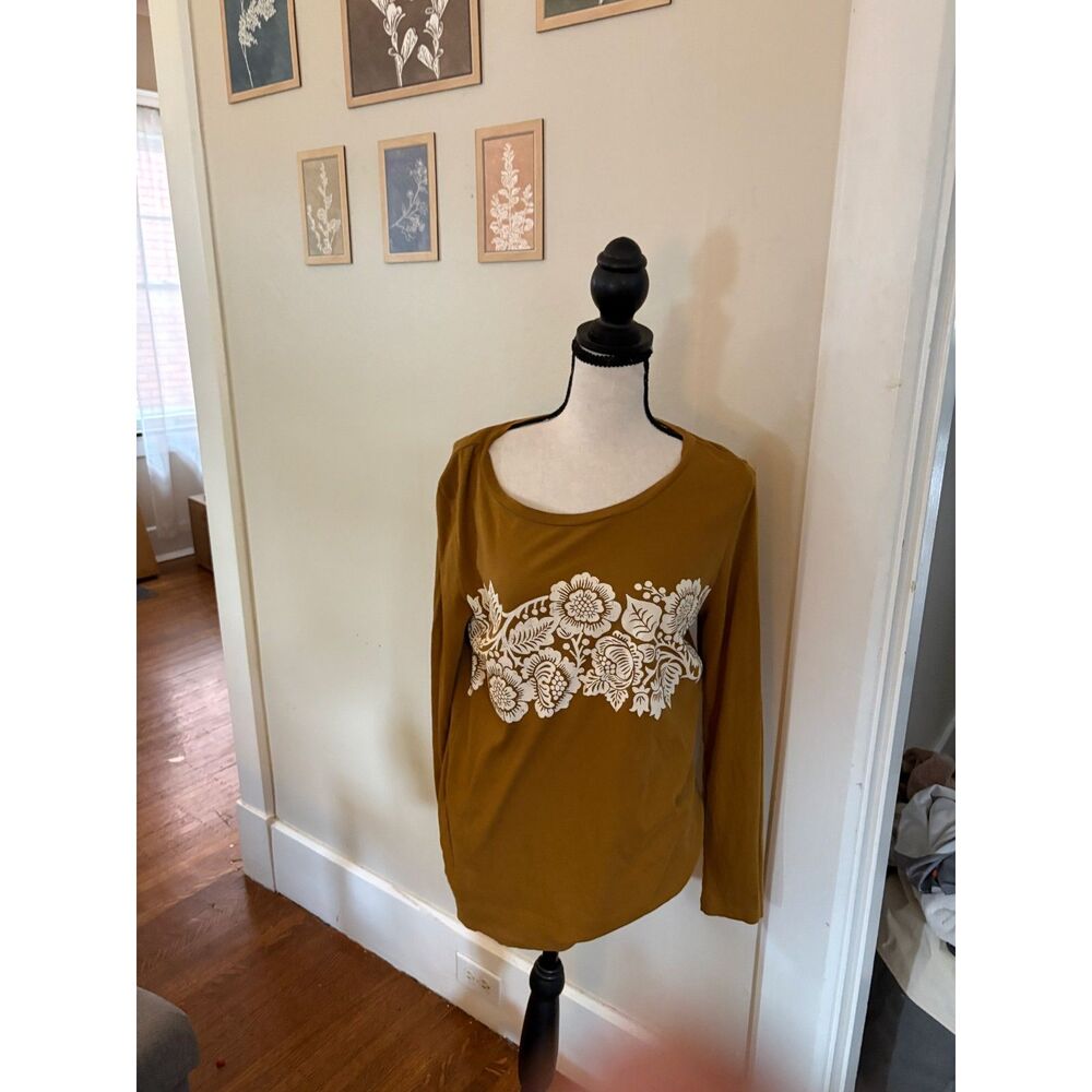 LOFT Outlet Mustard Floral Graphic Long Sleeve Tee – Size Medium